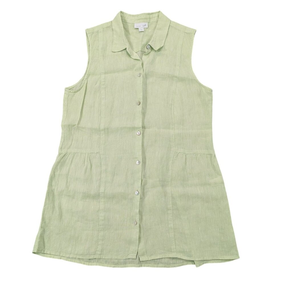 J. JILL 100% Linen Tunic S Celadon Spring Green Love Linen Sleeveless Button Up